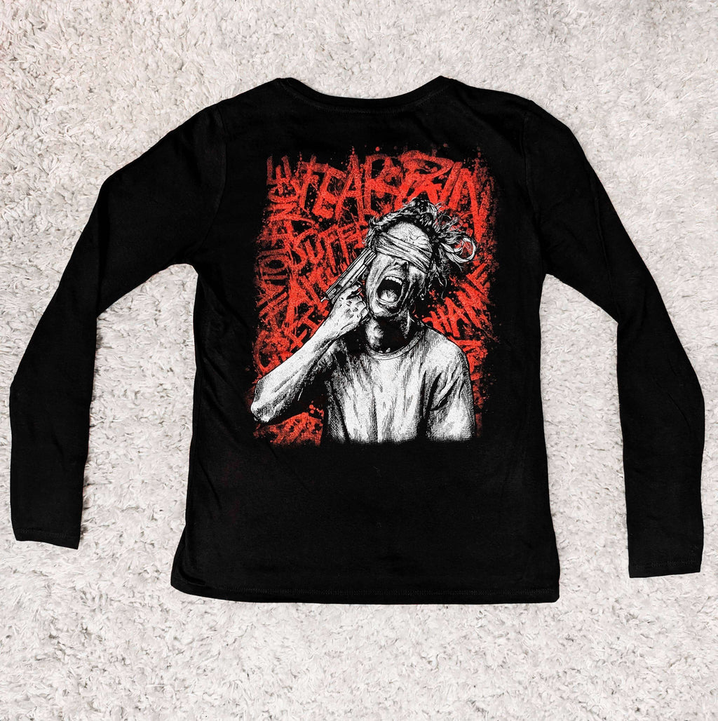 NO SOLUTION DARK ART HEAVY METAL GOTHIC APPAREL FASHION Womens Long Sleeve Shirts with large dark art back print and chest embroidery Dark art, heavy metal, gothic, apparel, clothing, fashion